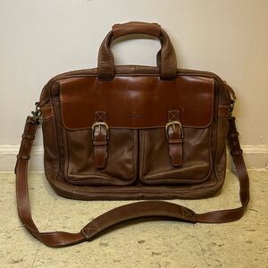 Vintage L.L. Bean Brown Leather Messenger Laptop Top Handle Bag Brief Case CLEAN